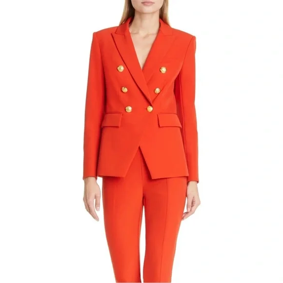 Veronica Beard Miller Dickey Jacket Blazer Flame Red with Gold Buttons - Picture 3 of 12